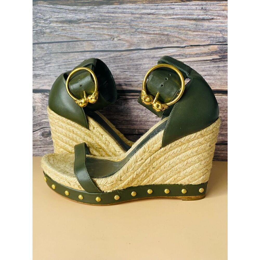 🛍️ Alexander McQueen Olive Green Espadrille Wedge Sandals